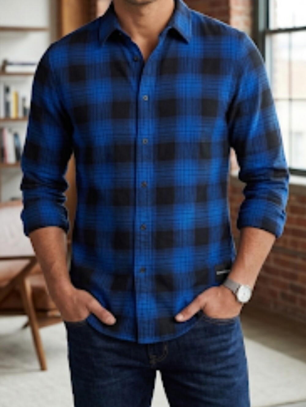 Calvin klein electric blue plaid flannel slim fit large